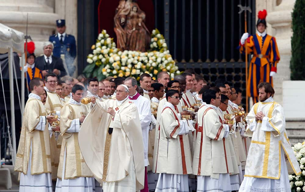 Pope Francis leads a solemn ceremony in St. Peter`s Square at the Vatican.