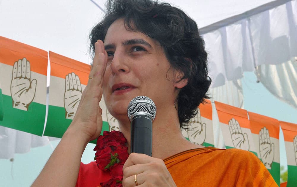 Priyanka Vadra addressing during an election campaign for her brother and Congress Vice President Rahul Gandhi in Amethi.