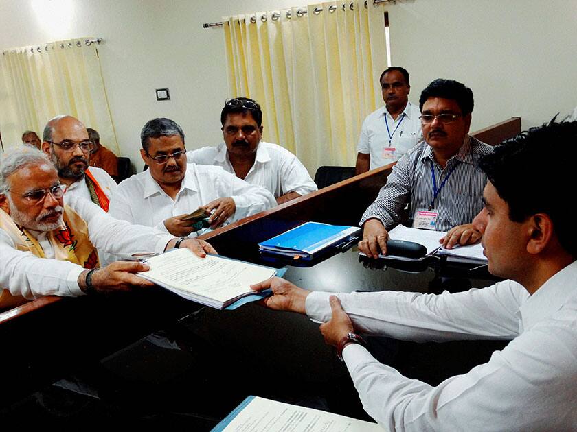 BJP Prime Ministerial candidate Narendra Modi filing his nomination papers in Varanasi.