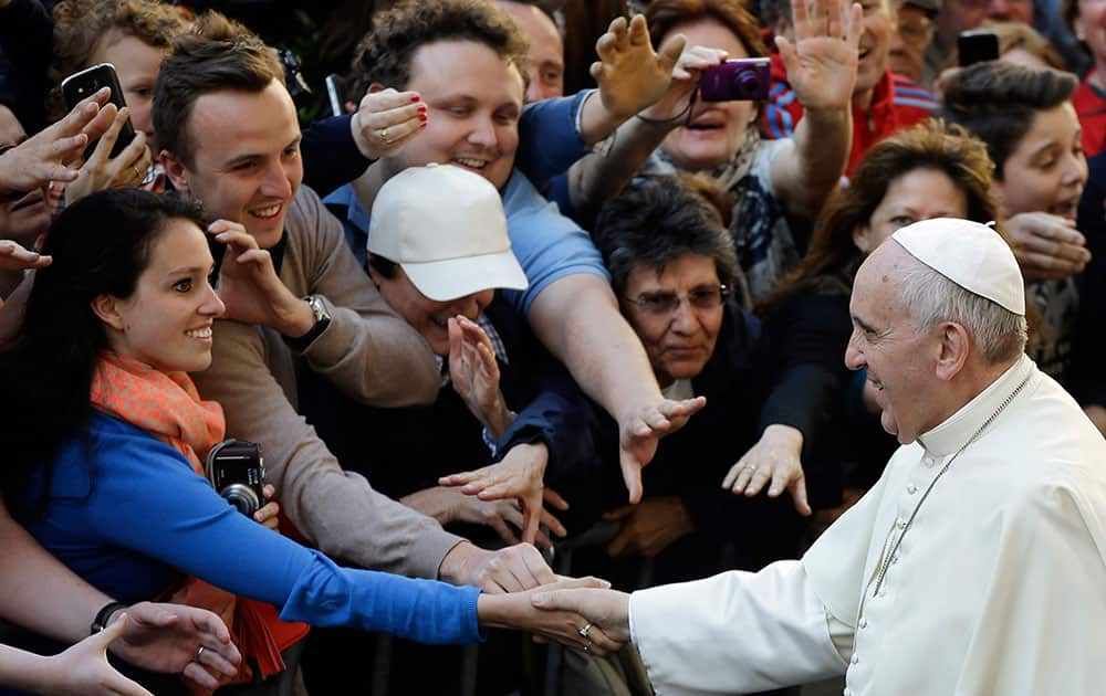 Pope Francis arrives outside at Sant’ Ignazio church to celebrate a mass of thanksgiving for the Canonization of St. Jose de Anchieta, a Spanish Jesuit Missionary to Brazil, in Rome.