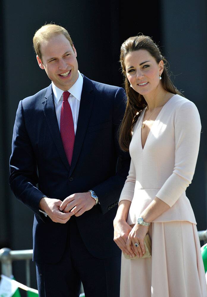 Britain`s Prince William and his wife Kate, the Duchess of Cambridge, watch a performance at a skate park, in Adelaide, Australia.