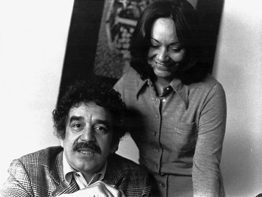 In this 1975 photo released by the Fundacion Nuevo Periodismo Iberoamericano (FNPI), Colombian author Gabriel Garcia Marquez sits with wife Mercedes Barcha at an unknown location.