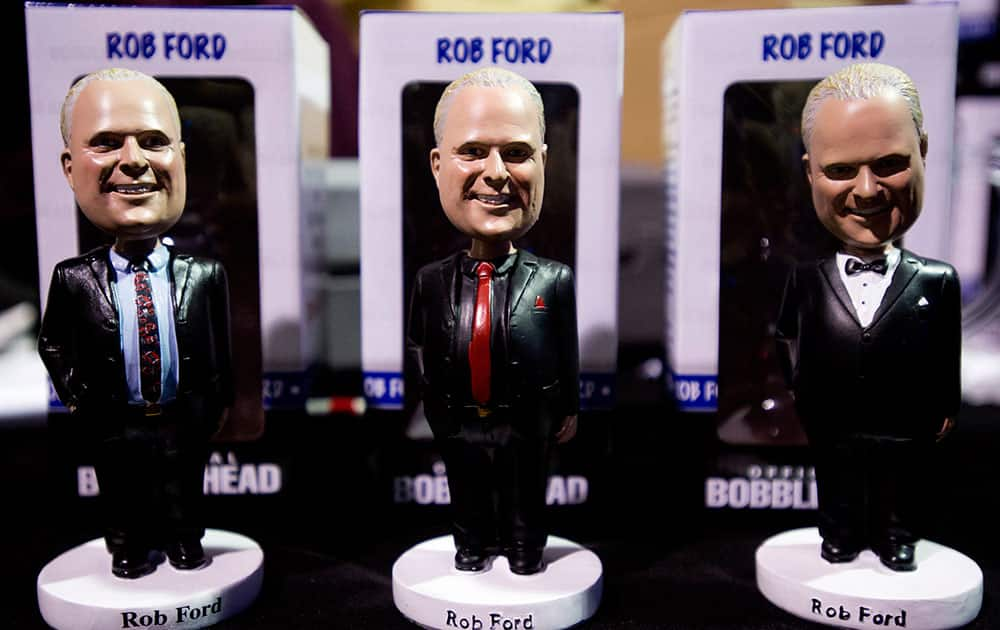 Toronto Mayor Rob Ford bobble heads are on display for sale as Ford launches his re-election campaign in Toronto.