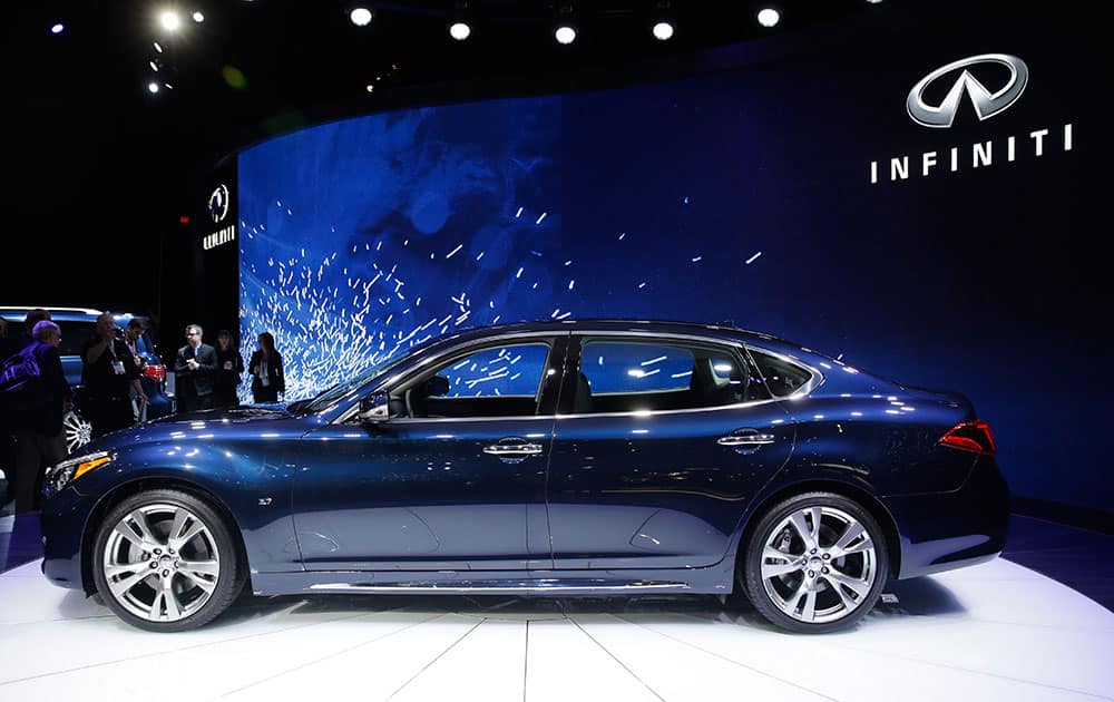 The Infiniti Q70L is displayed at the New York International Auto Show in New York.