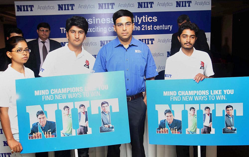 Five time World Champion and NIIT MindChampion Viswanathan Anand during a session on the relevance of chess in advancing analytics, in New Delhi.