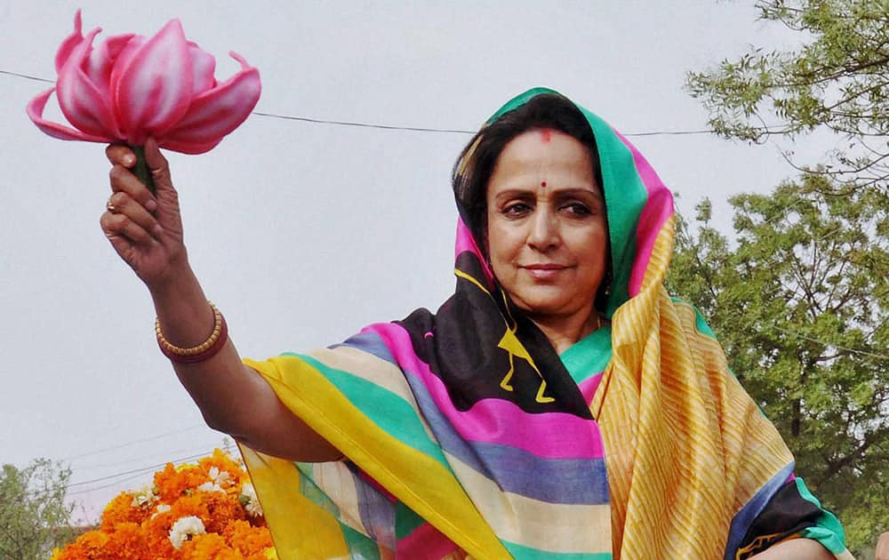 Actress & BJP candidate Hema Malini during her an election campaign in Mathura.