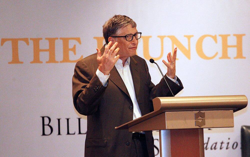 Microsoft founder and philanthropist Bill Gates delivers a speech during the launch of the Indonesia Health Fund in Jakarta, Indonesia.