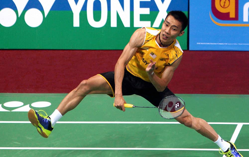 Malaysia`s Lee Chong Wei plays against India`s K Ajay Kumar during the Men`s Single event at the India open badminton in New Delhi.