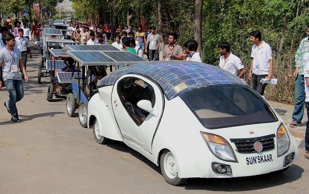 Students of various universities participate in Asia`s biggest Electric-Solar Vehicle Car rally in Jalandhar.