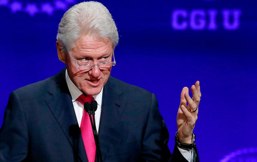 Former president Bill Clinton speaks at a student conference for the Clinton Global Initiative University at Arizona State University.