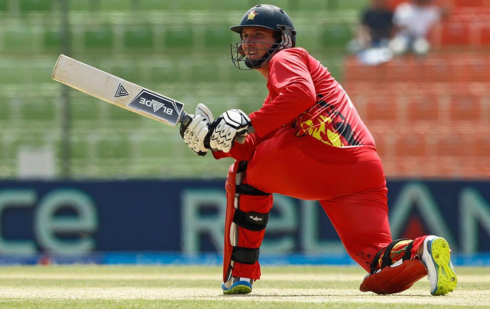 Zimbabwe`s cricket captain Brendan Taylor plays a shot during their ICC Twenty20 Cricket World Cup match against United Arab Emirates in Sylhet, Bangladesh.