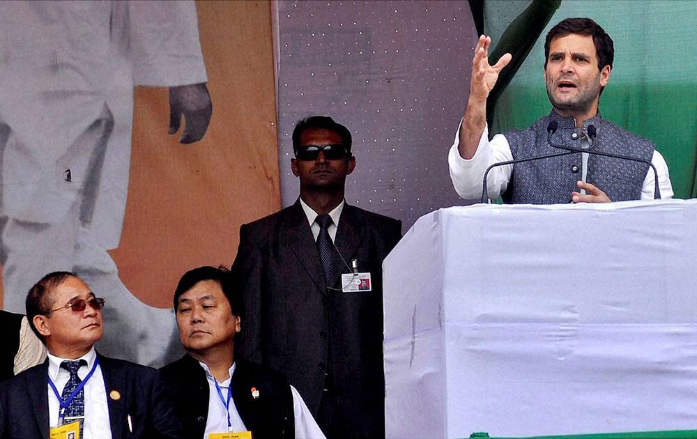 Congress Vice President, Rahul Gandhi addressing at an election rally in Ziro, Aurnachal Pradesh.