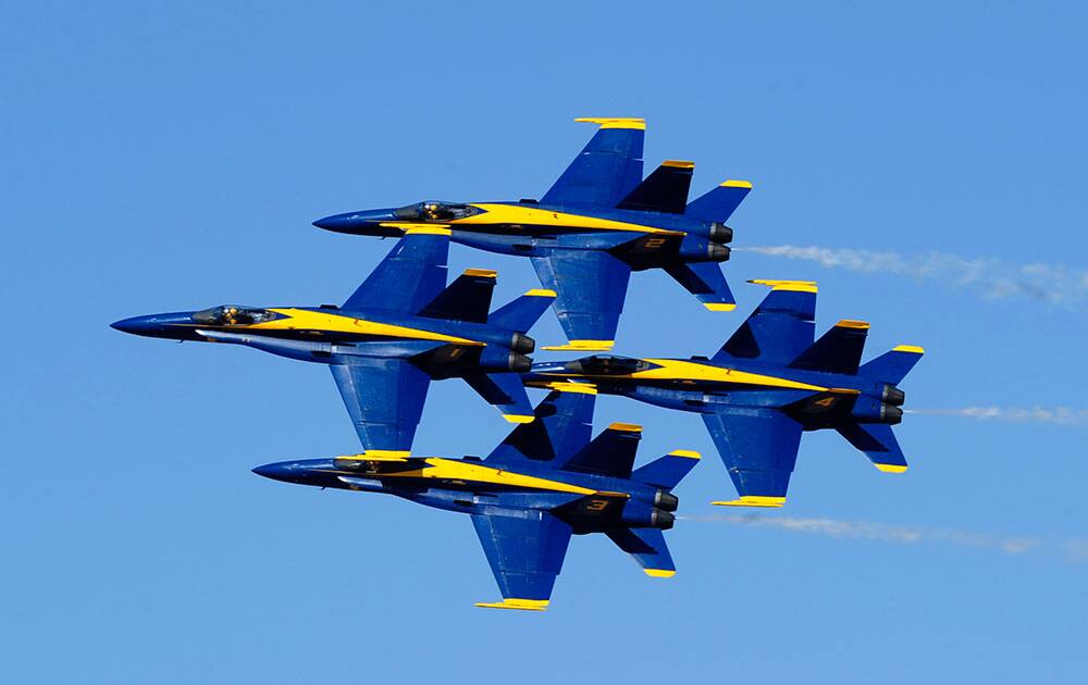 The Blue Angels soar over the Imperial Valley at the 2014 Naval Air Facility El Centro Air Show in El Centro, Calif.