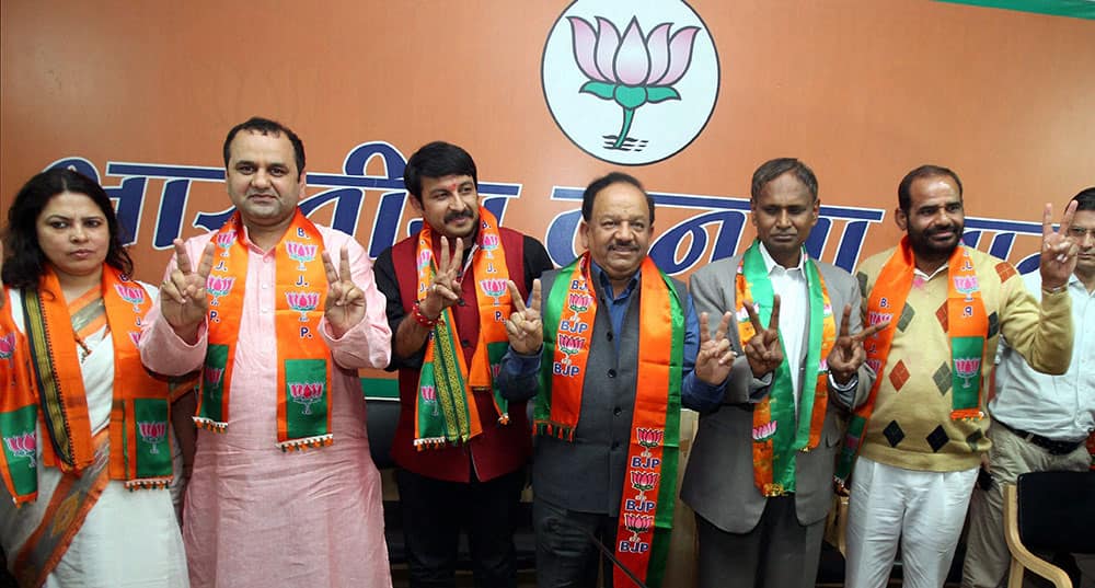 BJP`s Lok Sabha condidates from Delhi, Harsh Vardhan from Chandni Chowk, Bhojpuri movie star Manoj Tiwari from North East Delhi,Mahesh Giri from East Delhi. Meenakshi Lekhi From New Delhi.