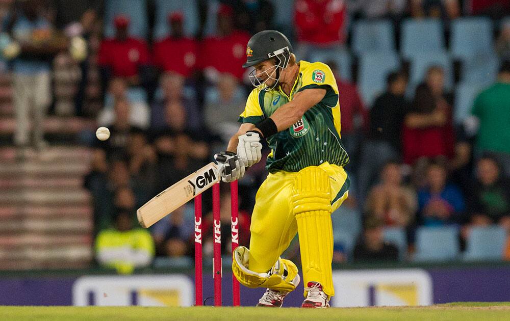 Australia`s batsman Shane Watson, plays a shot during their T20 Cricket match against South Africa at Centurion Park in Pretoria, South Africa.