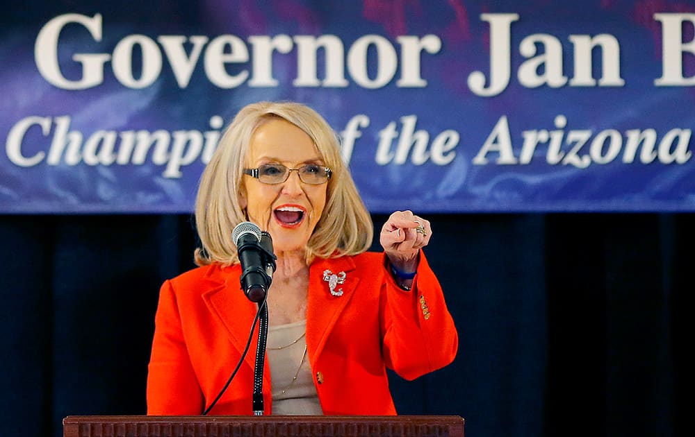 Arizona Gov. Jan Brewer announces that she will not seek a third term and will retire at the end of her current term, in Glendale, Ariz.