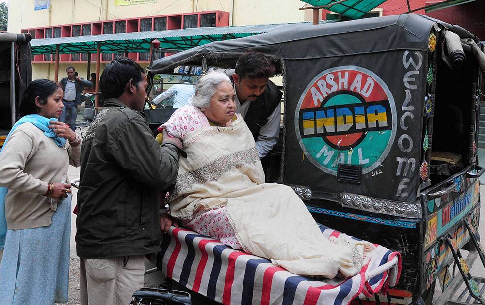 Family members shift a patient to a private hospital due Junior doctors strike in Allahabad on Tuesday in protest against alleged police atrocity on their counterparts in Kanpur.