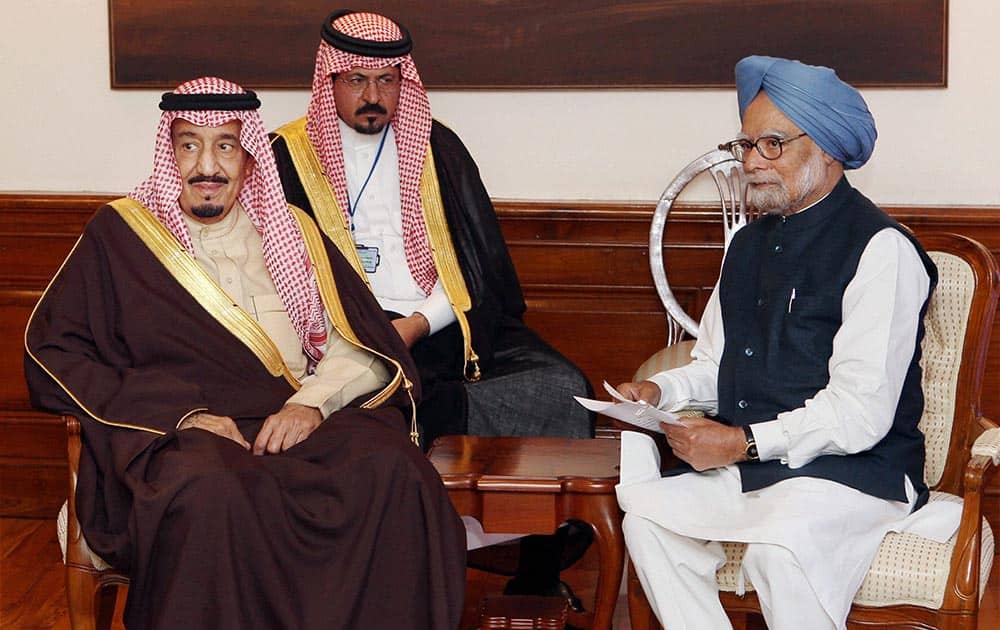 Prime Minister Manmohan Singh with Salman Bin Abdulaziz Al Saud, Crown Prince of Saudi Arabia during a meeting in New Delhi .
