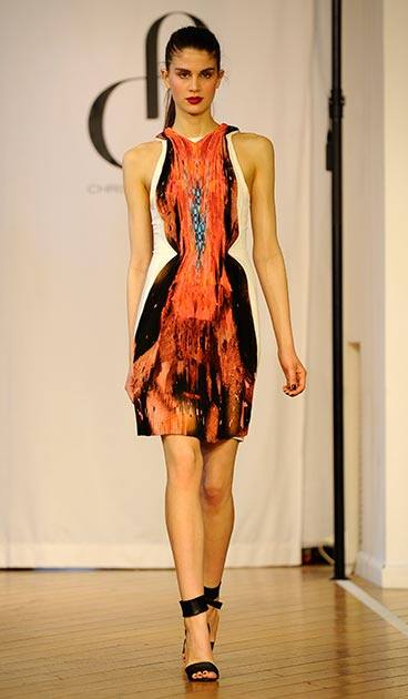 A model presents a creation for Christine Phung`s ready to wear fall/winter 2014-2015 fashion collection presented in Paris.