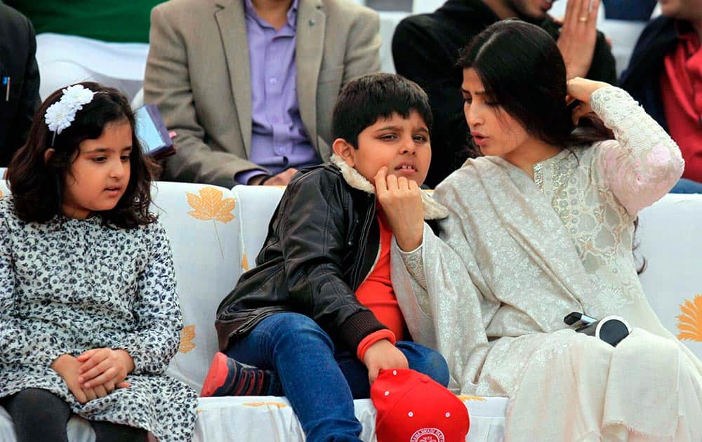 Dimple Yadav (MP) wife of Uttar Pradesh Chief Minister Akhilesh Yadav enjoying the match between CM and IAS Eleven cricket match in Lucknow.