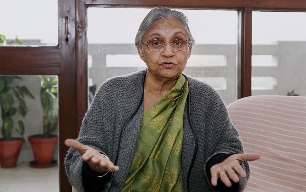 Former Delhi Chief Minister Sheila Dikshit during an interview with PTI at her residence in New Delhi.