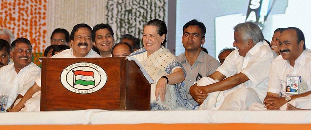 Congress President Sonia Gandhi addressing during the launch of Congress election campaign in Kerala state, in Kochi.