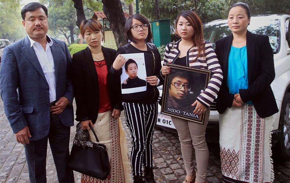 Nido Tania`s family members after meeting Prime Minister Manmohan Singh at his residence in New Delhi.