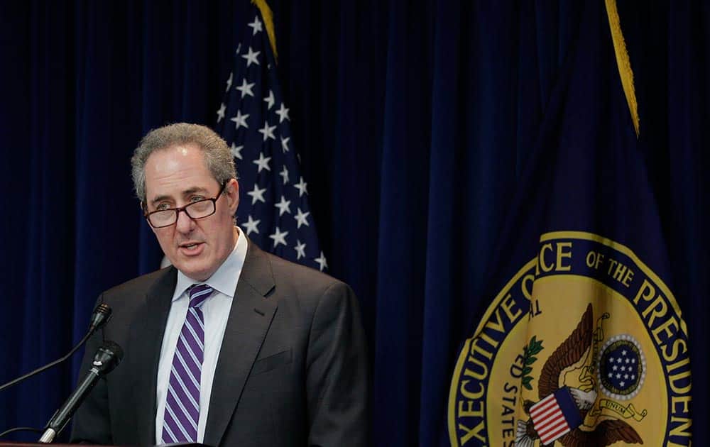 US Trade Representative Michael Froman announces a trade enforcement action related to India, during a news conference at the US Trade Representative`s office in Washington.