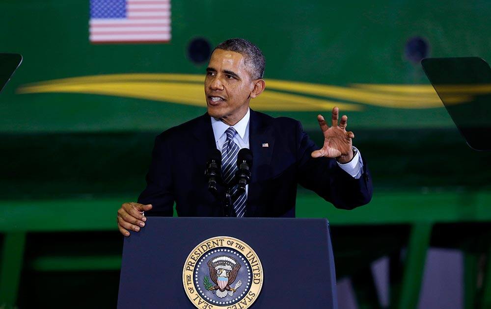 President Barack Obama speaks at Michigan State University in East Lansing, Mich., before signing the farm bill.