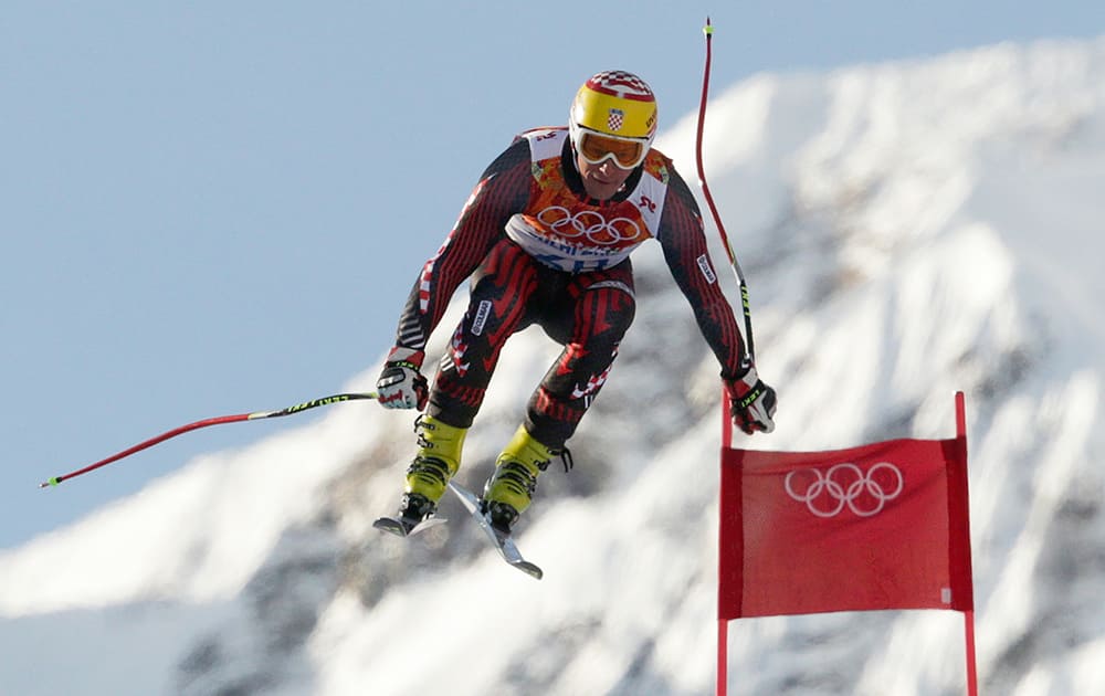 Croatia`s Ivica Kostelic makes a jump during a men`s downhill training run for the Sochi 2014 Winter Olympics in Krasnaya Polyana, Russia.