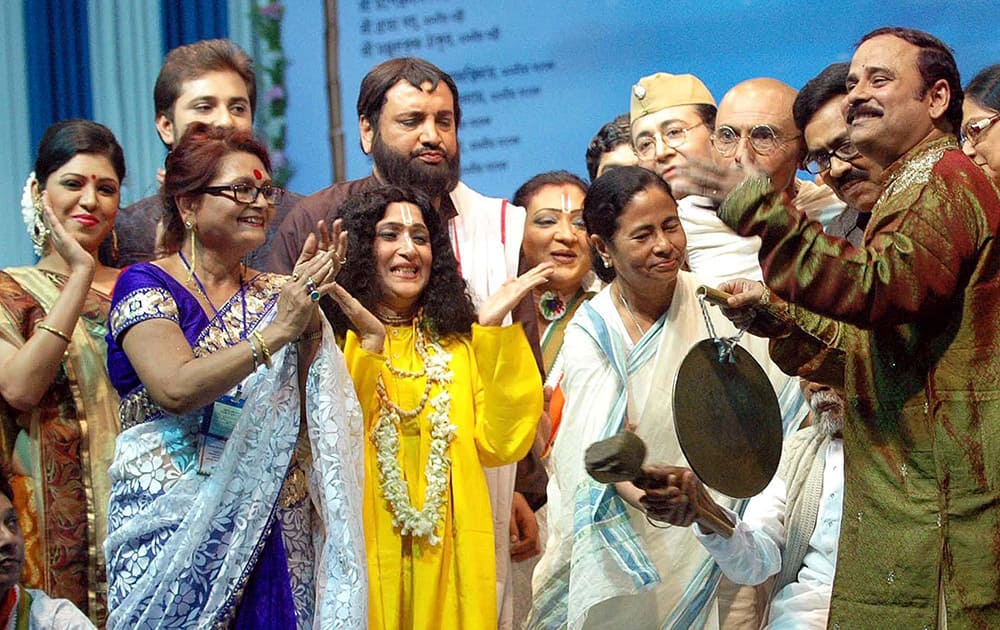 West Bengal Chief Minister Mamata Banerjee rings the bell to inaugurate `Yatra Utsav` at Barasat in North 24 Pargana district of West Bengal.