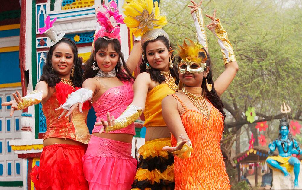 Goa artists perform during the press preview of the 28th Surajkund International Crafts Mela in Faridabad.