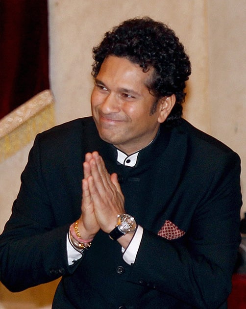 Legendary cricketer Sachin Tendulkar before being honoured with the Bharat Ratna, India`s highest civilian award, by President Pranab Mukherjee during an award ceremony at the Rashtrapati Bhavan in New Delhi.