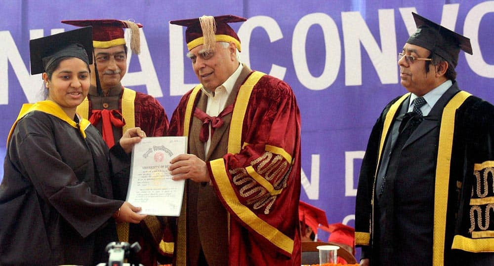Union Minister Kapil Sibal during the annual convocation of Zakir Hussain College in New Delhi.