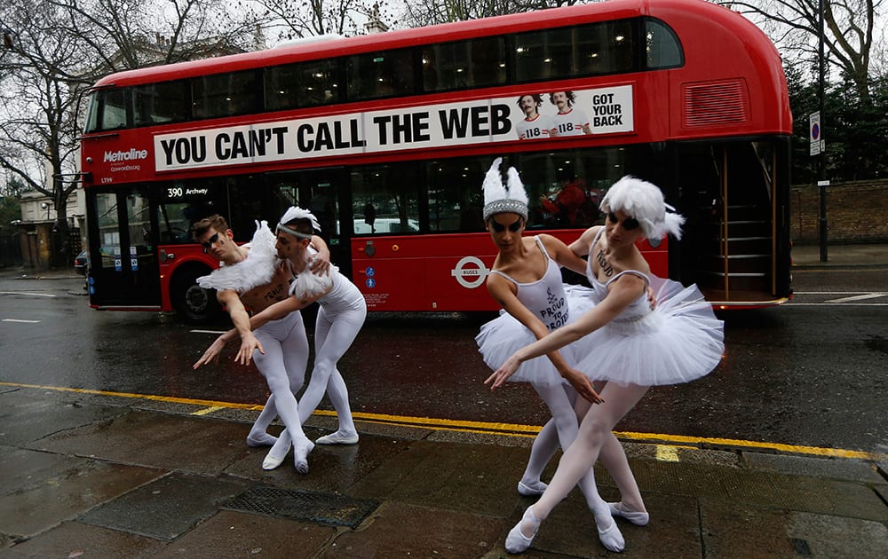 Human rights campaigners` and ballet dancers protest outside the Russian Embassy in London calling for an end to Russian President Putin`s crackdown on human rights and demanding the end to his assault on freedom of expression and gay rights in Russia.