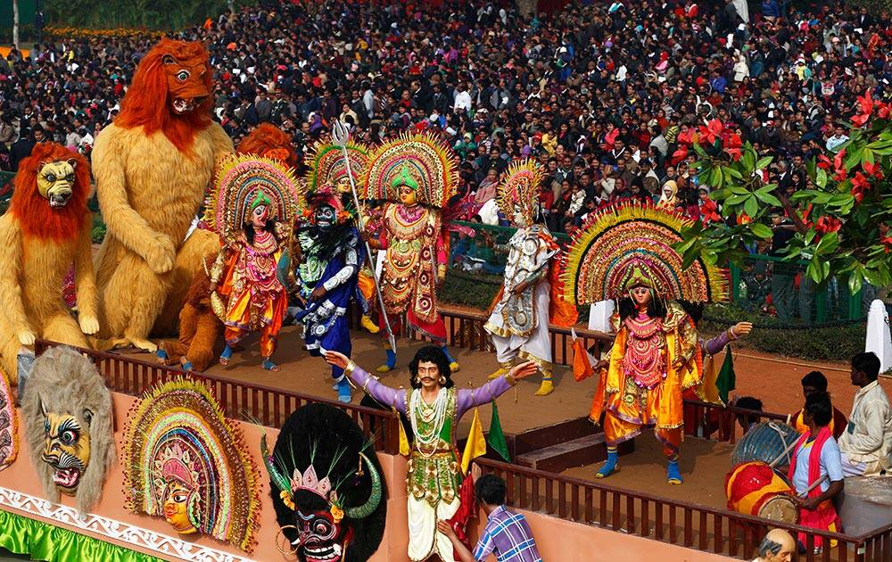 A float of the eastern Indian state West Bengal, rolls down Rajpath, the ceremonial boulevard during the Republic Day parade in New Delhi.