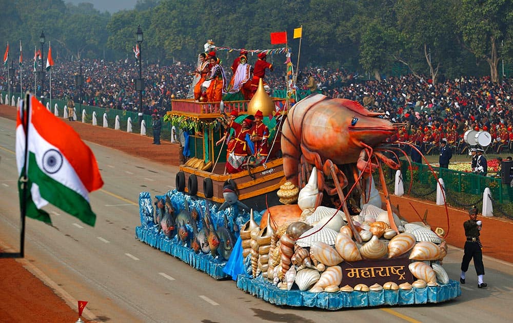 A float of the western Indian state Maharashtra, rolls down Rajpath, the ceremonial boulevard during the Republic Day parade in New Delhi.