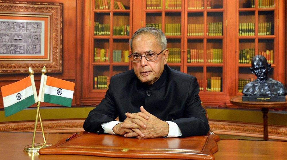 President Pranab Mukherjee addressing the nation on the eve of 65th Republic Day Celebrations at Rashtrapati Bhavan in New Delhi.