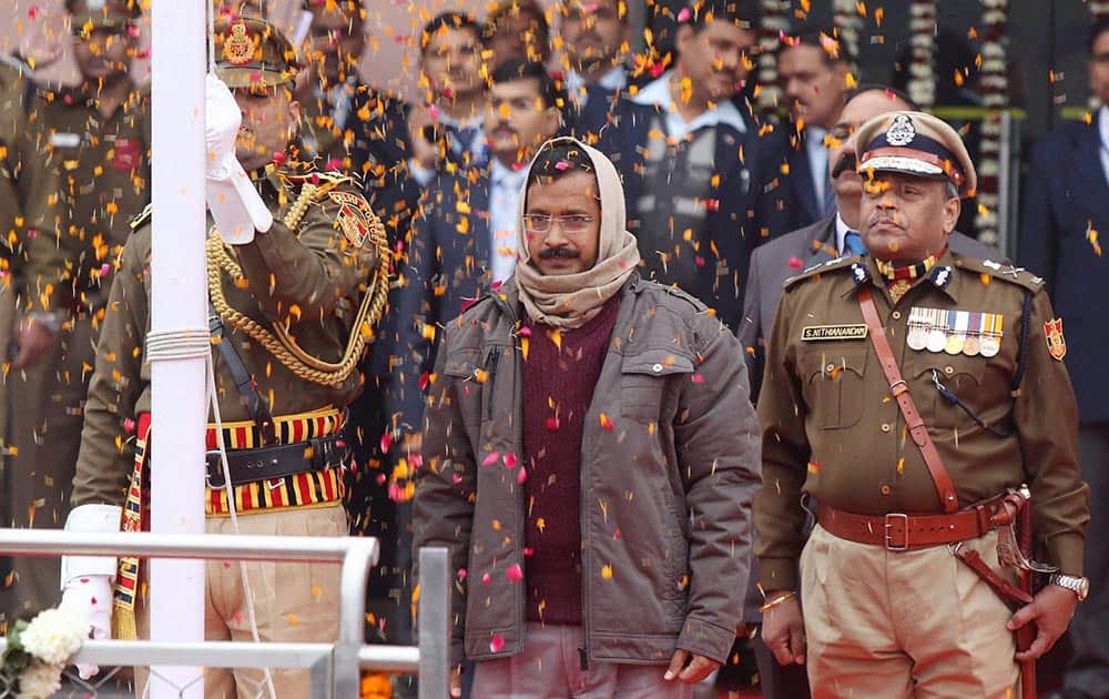 Delhi Chief Minister Arvind Kejriwal during the state level Republic Day function at Chhatrasal Stadium, in New Delhi.