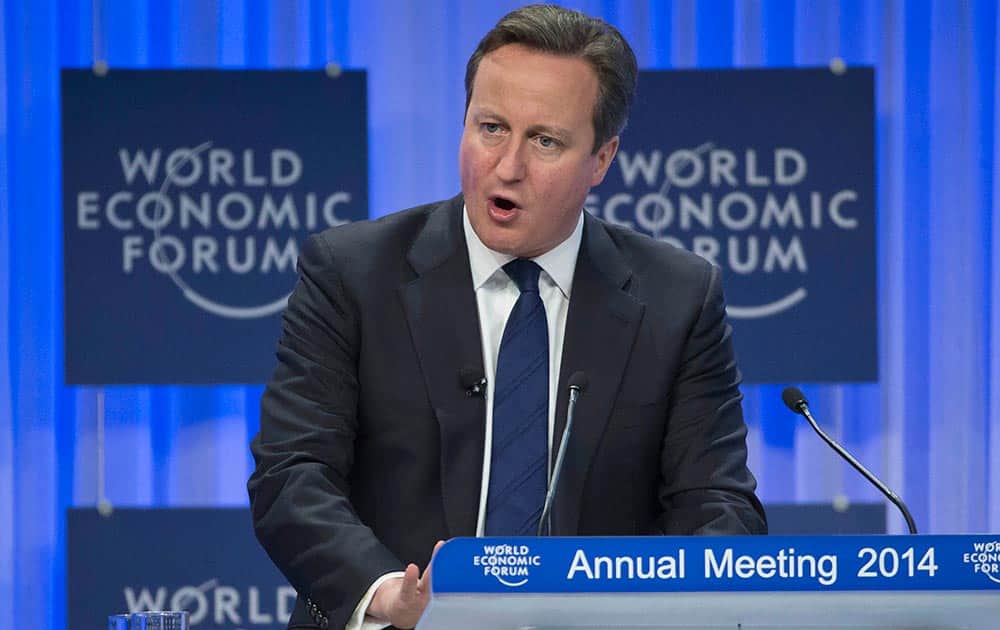 British Prime Minister David Cameron, speaks during a session at the World Economic Forum in Davos, Switzerland.