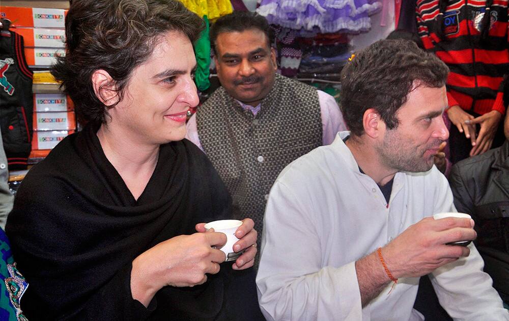 Congress Vice President Rahul Gandhi with sister Priyanka Vadra during 2nd day of his visit to Amethi.