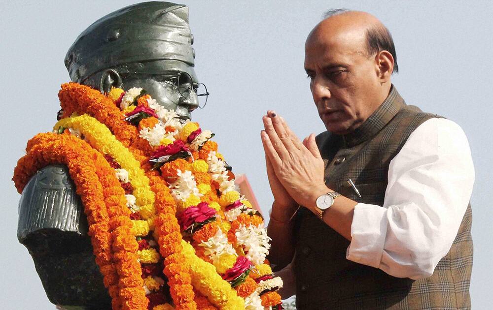 BJP president Rajnath Singh pays tribute to Netaji Subhash Chandra Bose on his birth anniversary in Cuttack.