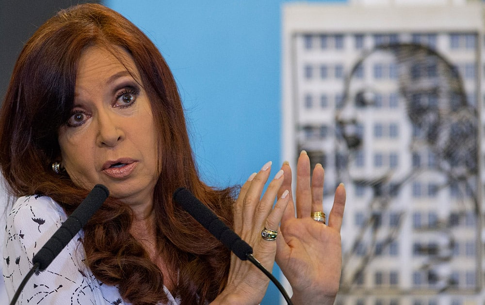 Argentina`s President Cristina Fernandez talks during a ceremony at the government house in Buenos Aires, Argentina.