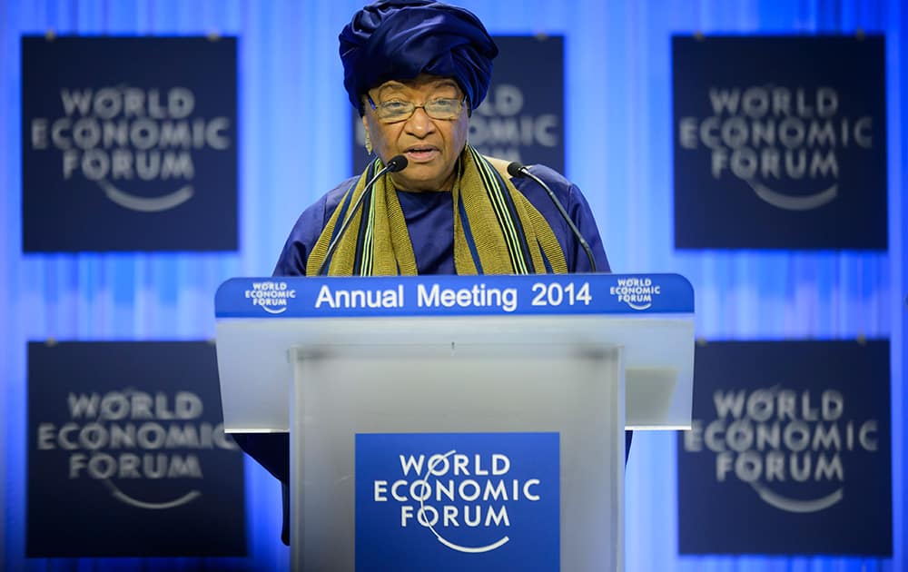 Liberia`s President Ellen Johnson Sirleaf speaks during a panel session on the first day of the 44. Annual Meeting of the World Economic Forum, WEF, in Davos, Switzerland.