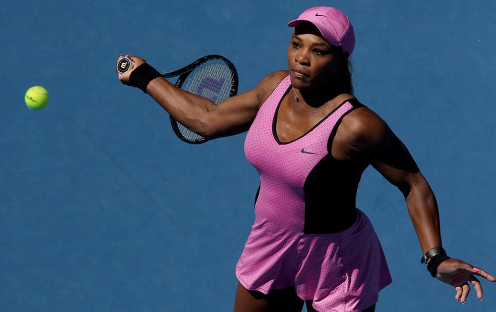 Serena Williams of the U.S. prepares to hit a forehand to Daniela Hantuchova of Slovakia during their third round match at the Australian Open tennis championship in Melbourne, Australia.