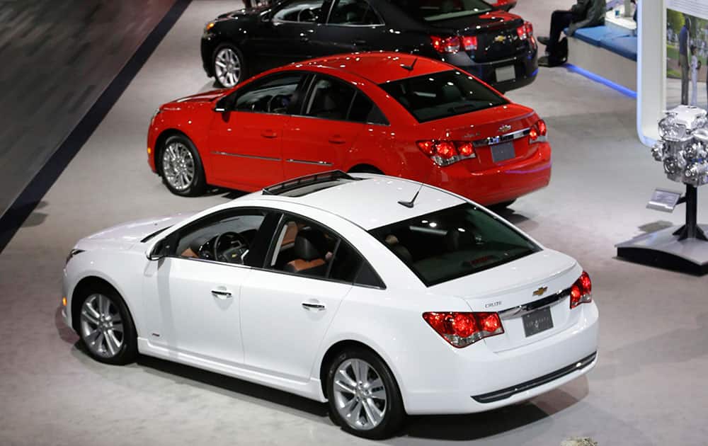 Chevrolet Cruz vehicles are displayed at the North American International Auto Show in Detroit.