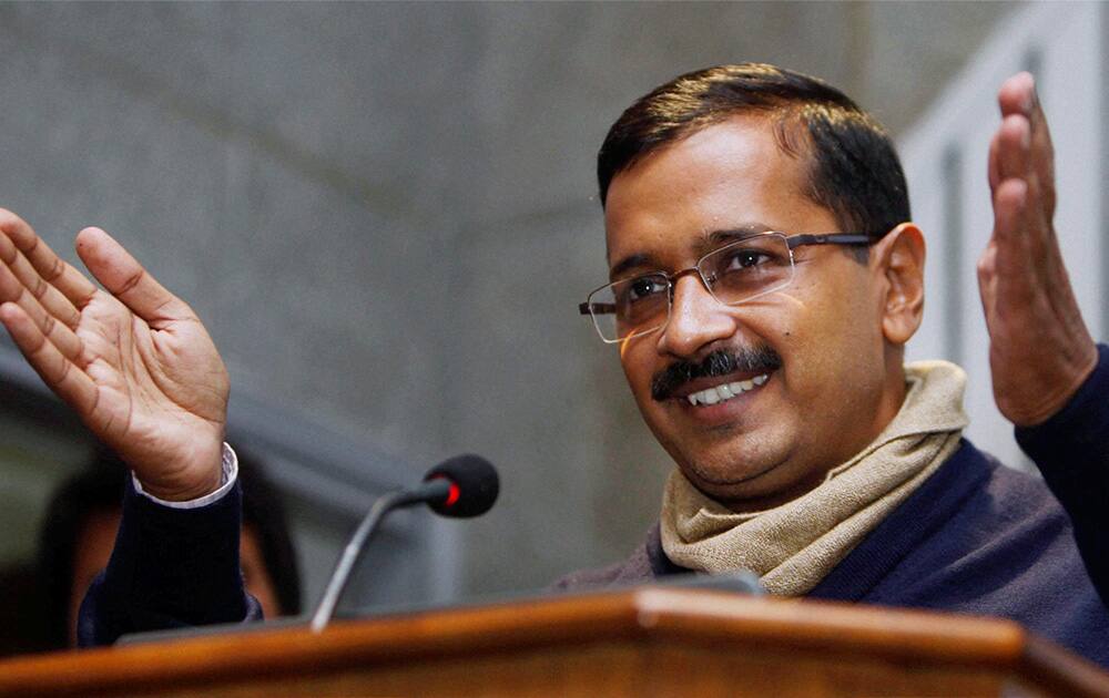 Delhi Chief Minister Arvind Kejriwal speaks during the launch of Education Helpline Number and Web appication in New Delhi.