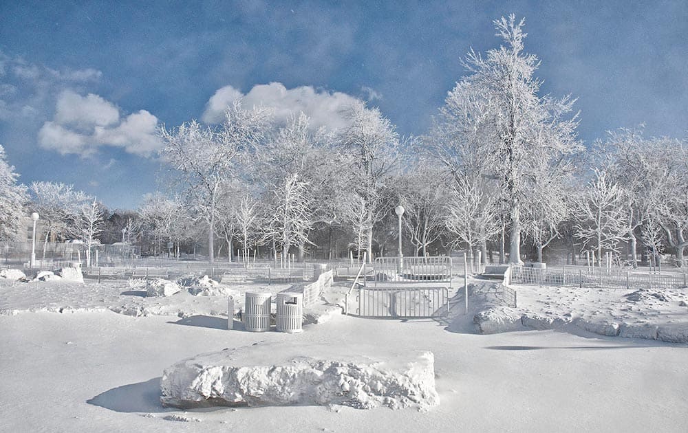 The frozen mist from Niagara Falls coats the landscape around Prospect Point at Niagara Falls State Park.