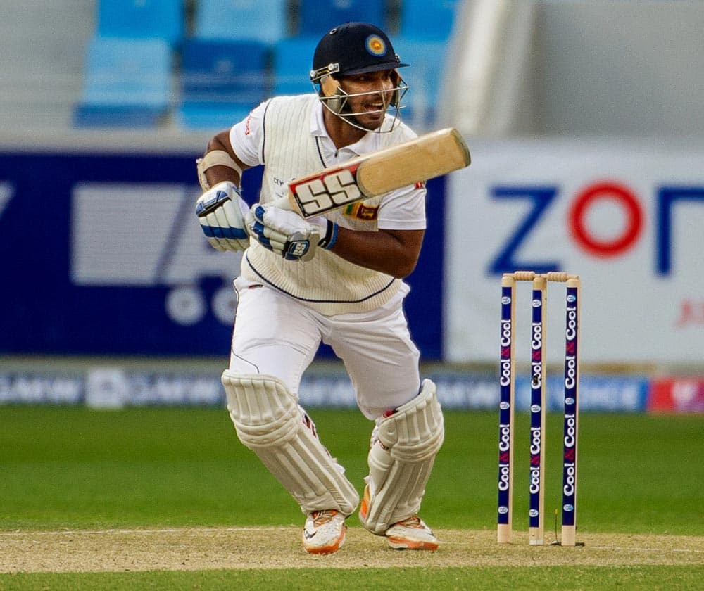 Kumar Sangakkara bats for Sri Lanka during the 2nd cricket Test match, of a three match series, between Pakistan and Sri Lanka, at the Dubai International Cricket Stadium, in Dubai, United Arab Emirates.