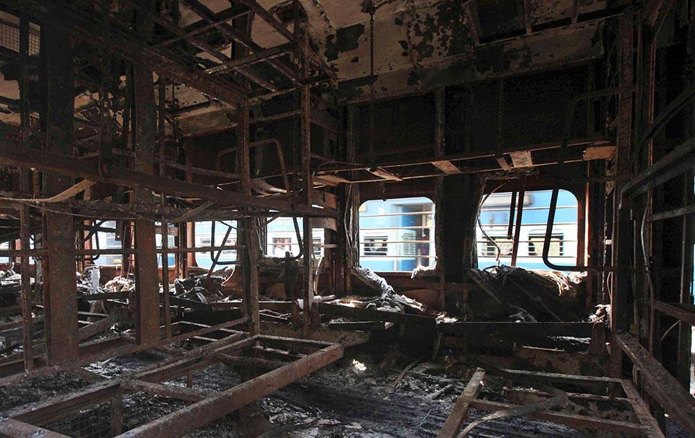 Burnt coaches of the Mumbai-Dehradun Express caught fire in the wee hours, near Dahanu in Thane district.